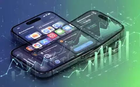 iPhone-Bildschirm mit App-Symbolen und Abonnementverwaltung, überlagert von Finanzdiagrammen, die digitale Finanzen und App-Organisation darstellen. - Foto: über boerse-global.de