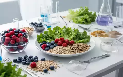 Ein Tisch mit einer gesunden Mahlzeit, darunter Beeren, grünes Blattgemüse und Vollkornprodukte, die eine entzündungshemmende Ernährung symbolisieren. - Foto: über boerse-global.de