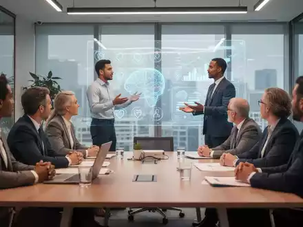 Eine Gruppe von Fachleuten diskutiert in einem modernen Konferenzraum über psychische Gesundheit und Prävention am Arbeitsplatz. - Foto: über boerse-global.de