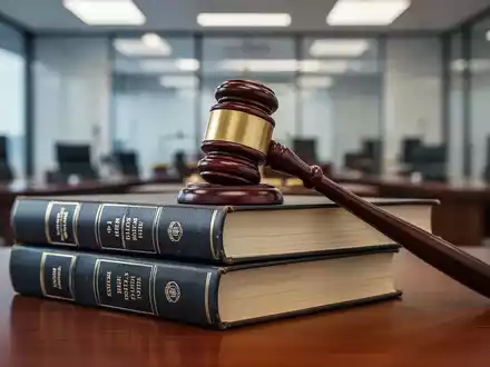 Ein Nahaufnahme eines Holzhammers auf einem Stapel von Gesetzbüchern, der Autorität und präzise Entscheidungen symbolisiert. - Foto: über boerse-global.de