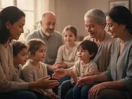 Eine Familie sitzt zusammen, Eltern und Kinder, in einer ruhigen und unterstützenden Atmosphäre, die psychische Gesundheit und Zusammenhalt symbolisiert. - Foto: über boerse-global.de