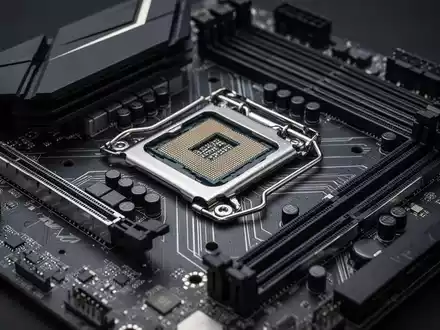 Detailaufnahme eines modernen Computer-Motherboards mit CPU-Sockel, RAM-Slots und M.2-Anschlüssen. - Foto: über boerse-global.de