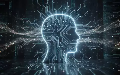 Futuristisches Schaltbrett mit menschlichem Profil und Datenströmen, symbolisiert Vertrauensrückgewinnung in KI-Aktien. - Foto: über boerse-global.de