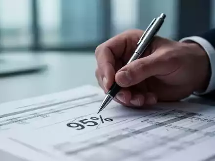 Eine Hand hält einen Stift über ein Finanzdokument mit der Aufschrift '95%', das eine Kapitalerhöhung symbolisiert. - Foto: über boerse-global.de