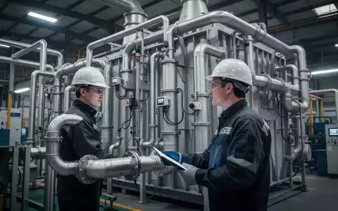 Ein Industriearbeiter in Schutzkleidung inspiziert ein fortschrittliches Staubfiltersystem in einer Fabrikhalle. - Foto: über boerse-global.de