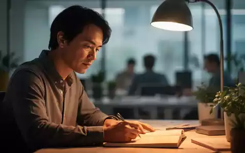 Eine Person sitzt konzentriert an einem Schreibtisch in einem modernen Büro, umgeben von einem weichen Licht und der Andeutung von Kollegen. - Foto: über boerse-global.de