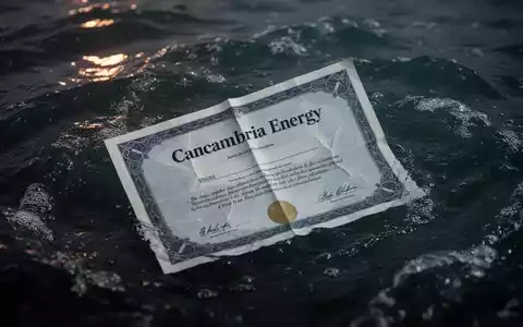 Eine teilweise in dunkles Wasser getauchte Aktienurkunde von Cancambria Energy, die Notlage symbolisiert. - Foto: über boerse-global.de