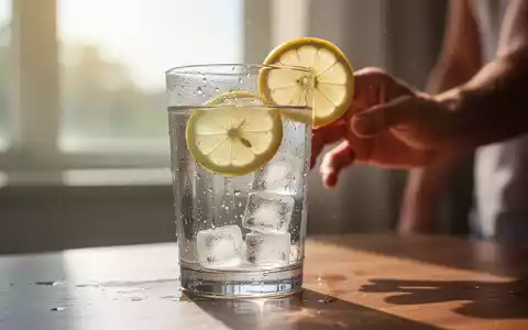 Ein Glas Wasser mit Zitrone und Eiswürfeln, beschlagen von Kälte, vor einem unscharfen Hintergrund. - Foto: über boerse-global.de