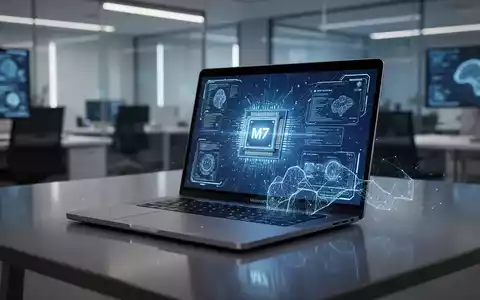 Ein modernes Apple MacBook Pro mit leuchtendem Touchscreen und dezenten visuellen Hinweisen auf KI-Chips. - Foto: über boerse-global.de