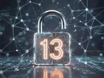 Ein stilisiertes, leuchtendes digitales Vorhängeschloss mit der Zahl 13 im Design, vor einem unscharfen Hintergrund aus digitalen Linien. - Foto: über boerse-global.de