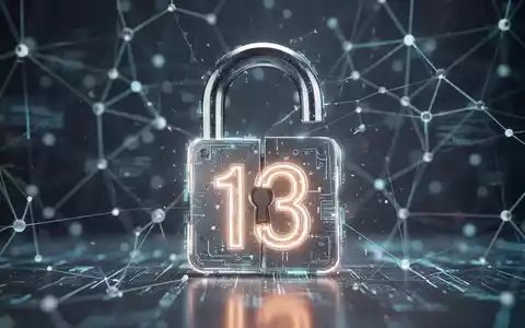 Ein stilisiertes, leuchtendes digitales Vorhängeschloss mit der Zahl 13 im Design, vor einem unscharfen Hintergrund aus digitalen Linien. - Foto: über boerse-global.de