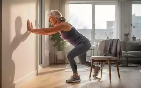 Eine aktive ältere Frau in Sportkleidung macht eine Morgenübung in einem hellen, modernen Zuhause, um Kraft und Beweglichkeit zu fördern. - Foto: über boerse-global.de