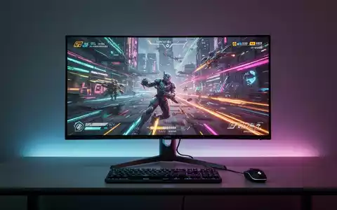Nahaufnahme eines leistungsstarken Gaming-Monitors mit lebendigem, schnellem Videospiel und dezenter RGB-Beleuchtung. - Foto: über boerse-global.de