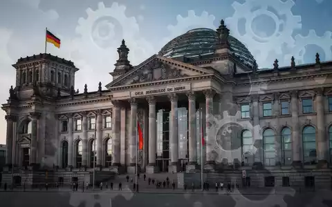 Das Reichstagsgebäude in Berlin, symbolisch für politische Debatten und die Rentenreform, mit angedeuteten Zahnrädern. - Foto: über boerse-global.de
