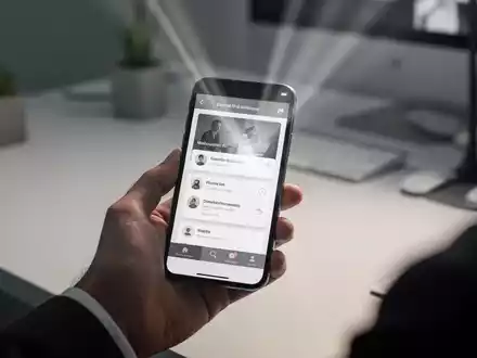 Handy mit Graustufen-Bildschirm in der Hand, unscharfer Schreibtisch im Hintergrund. - Foto: über boerse-global.de