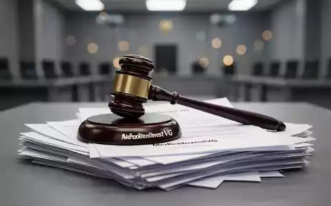 Ein stilisierter Richterhammer liegt auf einem Stapel von Rechtsdokumenten mit der Aufschrift 'MedienInvestVG' in einem Gerichtssaal. - Foto: über boerse-global.de