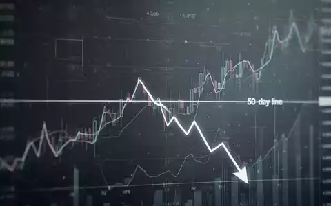Abstrakte Darstellung von Finanzmarktdaten mit einer roten Linie, die eine horizontale graue Linie nach unten kreuzt, symbolisiert einen moderaten negativen Trend. - Foto: über boerse-global.de