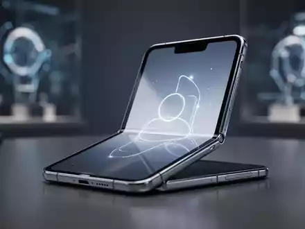 Ein elegantes, teilweise geöffnetes faltbares Smartphone mit einem leuchtenden Display vor einem unscharfen, hochwertigen Hintergrund. - Foto: über boerse-global.de