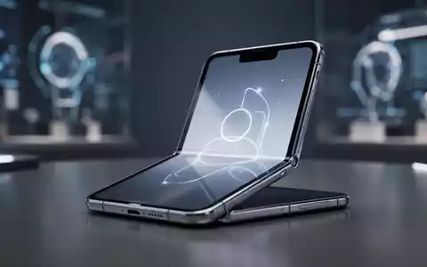 Ein elegantes, teilweise geöffnetes faltbares Smartphone mit einem leuchtenden Display vor einem unscharfen, hochwertigen Hintergrund. - Foto: über boerse-global.de