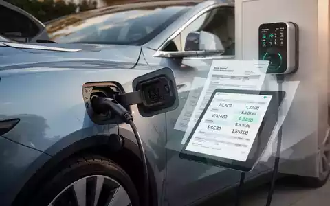 Ein modernes Elektroauto wird zu Hause geladen, daneben ein Tablet mit Finanzdaten. Symbolisiert neue Reisekosten- und Pendlerpauschalen. - Foto: über boerse-global.de