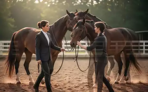 Eine Person führt ein Pferd in einer Reithalle, symbolisch für Führungstraining und mentale Stärke im Pferdesport. - Foto: über boerse-global.de