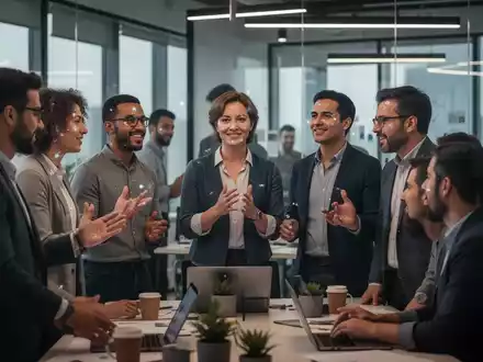 Mitarbeiter in einem modernen Büro, die sich aktiv an Diskussionen beteiligen, wobei einige ihre Schüchternheit überwinden. - Foto: über boerse-global.de