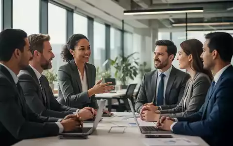 Eine Gruppe von Fachleuten bespricht sich in einem modernen Büro. Sie gestikulieren und hören aufmerksam zu, was eine kollaborative und vertrauensvolle Atmosphäre unterstreicht. - Foto: über boerse-global.de