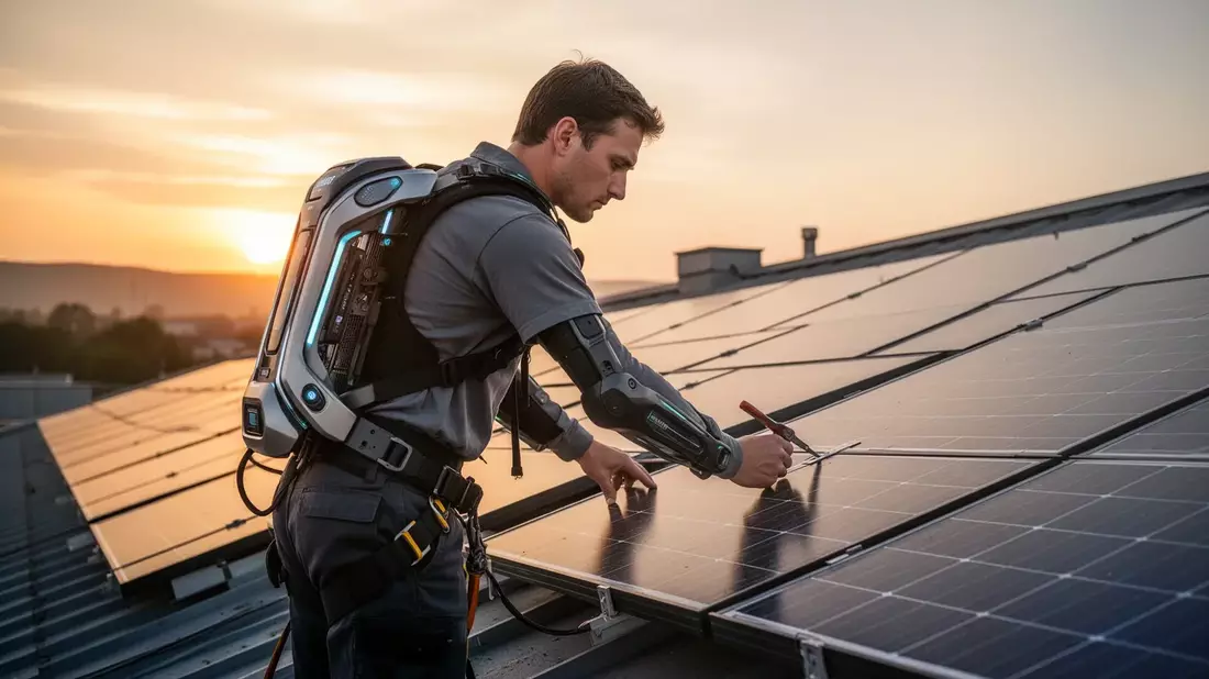 hTRIUS BionicBack: Neues Exoskelett entlastet Solar-Monteure