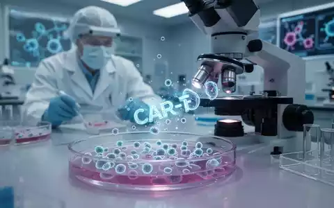 Ein Wissenschaftler arbeitet in einem sterilen Labor an einem Mikroskop, das leuchtende CAR-T-Zellen untersucht. - Foto: über boerse-global.de