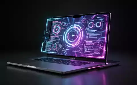 Schlankes, futuristisches MacBook Pro mit lebendigem OLED-Bildschirm, der eine dynamische, leuchtende digitale Oberfläche zeigt. - Foto: über boerse-global.de
