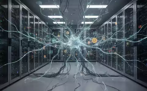 Ein verschachteltes, leuchtendes Netzwerk digitaler Linien und Datenströme in einem modernen Serverraum, das unkontrolliertes KI-Wachstum symbolisiert. - Foto: über boerse-global.de
