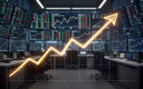 Eine stilisierte, leuchtende, aufwärts gerichtete Linie eines Diagramms über einem verschwommenen Hintergrund eines modernen Handelsraums. - Foto: über boerse-global.de