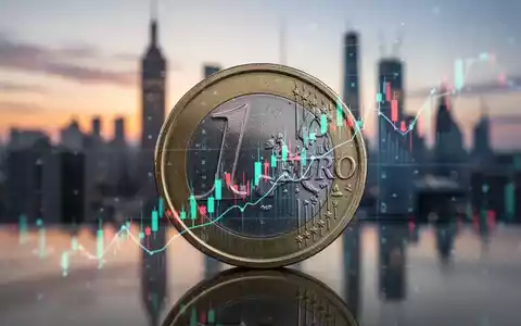 Ein Euro-Münze spiegelt einen steigenden Aktienchart wider, mit einer verschwommenen globalen Skyline im Hintergrund. - Foto: über boerse-global.de