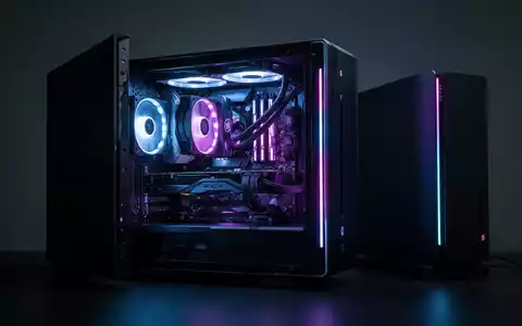 Schlanker, kompakter Gaming-PC mit leuchtenden Innenkomponenten, neben einer schwächeren Standard-Konsole. - Foto: über boerse-global.de