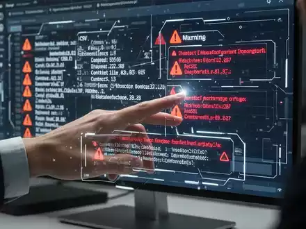 Eine Hand zeigt auf einen Bildschirm mit CSV-Daten, Fehlermeldungen und fragmentierten Kontaktdaten – Symbol für Datenimportprobleme. - Foto: über boerse-global.de