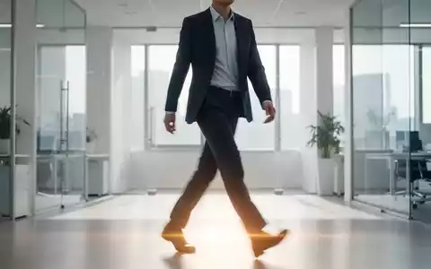 Eine Person in Business-Kleidung macht einen kurzen Spaziergang in einem modernen Büro, um Müdigkeit am Schreibtisch vorzubeugen. - Foto: über boerse-global.de