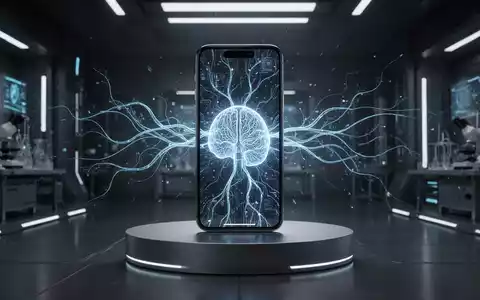 Futuristisches iPhone 18 mit leuchtenden KI-Neuronalnetzlinien, Symbol für fortschrittliche Technologie und erweiterten KI-Speicher. - Foto: über boerse-global.de