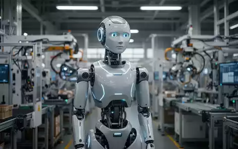 Schlanker humanoider Roboter mit leuchtenden Akzenten in moderner, automatisierter japanischer Fabrik mit unscharfen Maschinen im Hintergrund. - Foto: über boerse-global.de