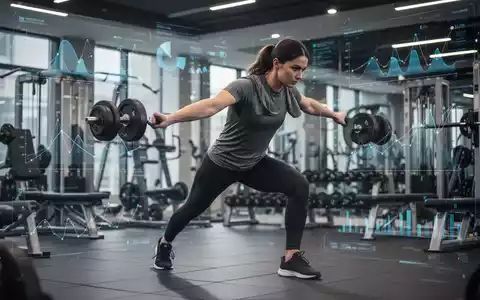 Eine Person in Sportkleidung führt eine funktionelle Übung in einem modernen Fitnessstudio aus, mit subtilen wissenschaftlichen Datenvisualisierungen im Hintergrund. - Foto: über boerse-global.de