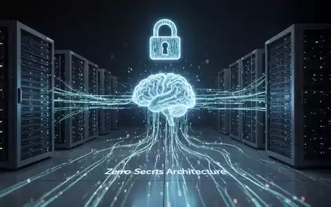 Abstrakte Darstellung sicherer KI-Datenarchitektur mit leuchtenden Linien zwischen Servern und KI-Gehirn, symbolisiert sicheren Datenfluss. - Foto: über boerse-global.de