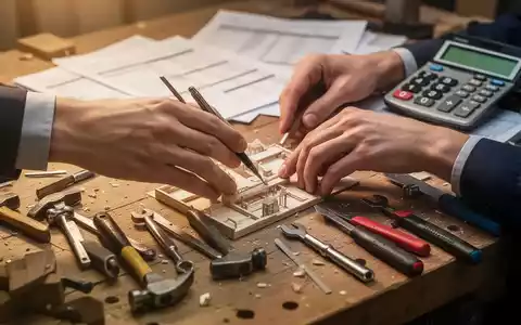 Nahaufnahme der Hände eines Handwerkers bei der Arbeit, mit Werkzeugen und unscharfen Finanzdokumenten im Hintergrund, die Bürokratieabbau symbolisieren. - Foto: über boerse-global.de