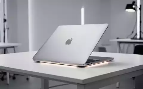 Schlankes, geschlossenes silbernes Laptop (MacBook Neo) auf weißem Schreibtisch in hellem Studio. - Foto: über boerse-global.de