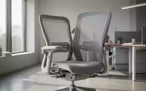Ein moderner, ergonomischer Bürostuhl in Steingrau, gefertigt aus recycelten Materialien, in einem hellen, minimalistischen Büro. - Foto: über boerse-global.de