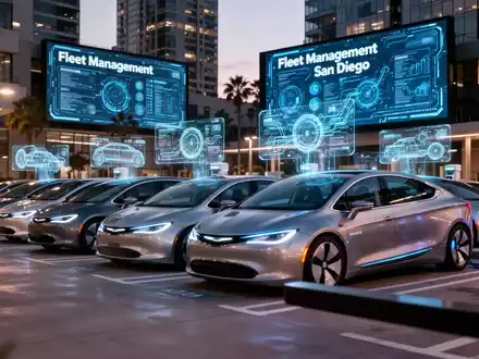Autonome Fahrzeugflotte in moderner Ladestation mit Digital-Twin-Hologrammen und Bildschirm 'Flottenmanagement'. - Foto: über boerse-global.de