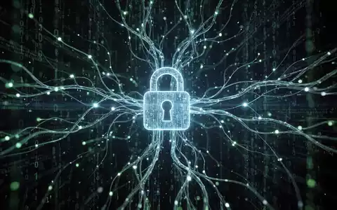 Abstrakte Darstellung von KI und Cybersicherheit: leuchtende neuronale Netze und Binärcode umgeben ein digitales Schlossymbol. - Foto: über boerse-global.de