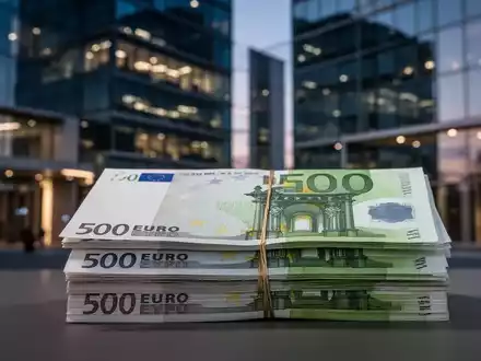 Ein Stapel von 500-Euro-Banknoten mit einem verschwommenen modernen Finanzgebäude im Hintergrund, das frisches Kapital darstellt. - Foto: über boerse-global.de