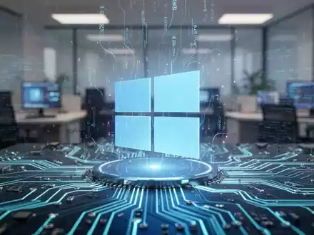 Stilisiertes Windows 10-Logo auf einer Platine, symbolisiert erweiterte Sicherheitsupdates und fortlaufenden Support. - Foto: über boerse-global.de