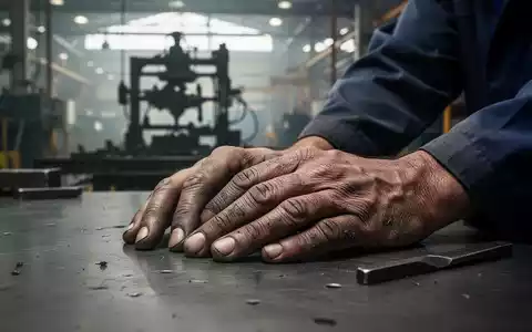 Nahaufnahme der Hände eines Fabrikarbeiters, die auf einer Werkbank ruhen, mit verschwommener Industrieanlage im Hintergrund. - Foto: über boerse-global.de
