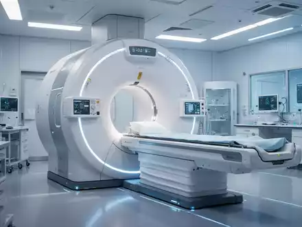 Ein hochmoderner 7-Tesla-MRT-Scanner in einem hellen, sauberen Forschungslabor, beleuchtet mit blauen und weißen Lichtern. - Foto: über boerse-global.de