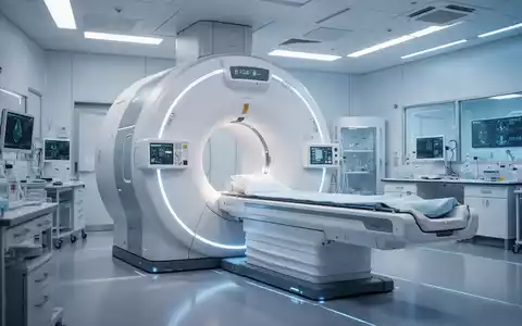 Ein hochmoderner 7-Tesla-MRT-Scanner in einem hellen, sauberen Forschungslabor, beleuchtet mit blauen und weißen Lichtern. - Foto: über boerse-global.de